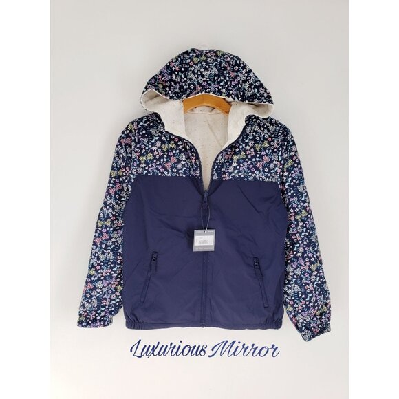 Eddie Bauer Reversible Windy Ridge Hooded Blue Floral Rain Windbreaker Jacket M - Picture 1 of 6